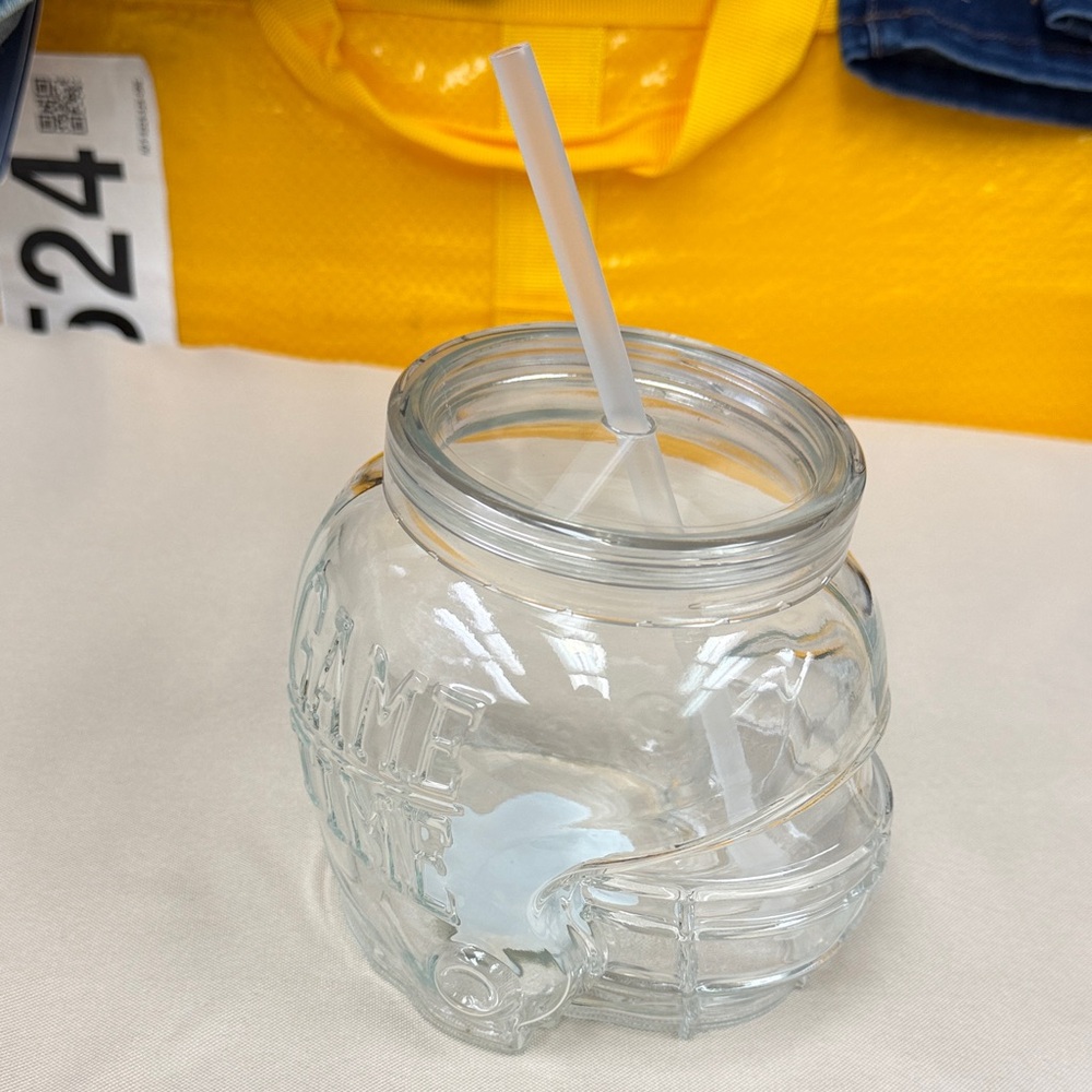 Glass Game Time Jar Tumbler with Straw - Clear football sturdy helmet design new